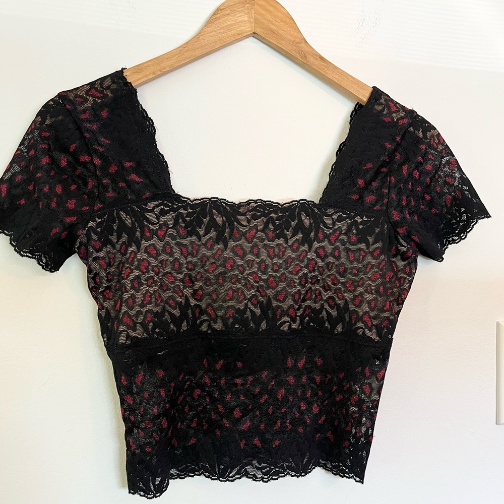 Vintage 90’s Cache red leopard and lace halter top